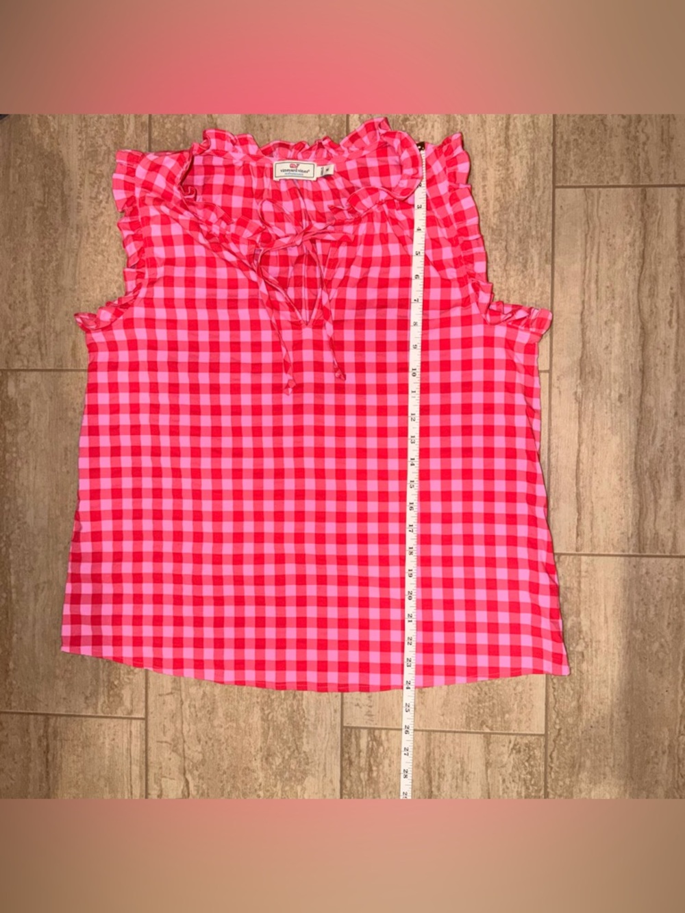 Vineyard Vines Women's Performance Sleeveless Gingham Ruffled Pink Medium - Picture 9 of 10